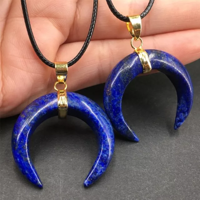 Natural lapis lazuli Quartz Crystal Moon Pendant Heal Gift Reiki Heal Decoration
