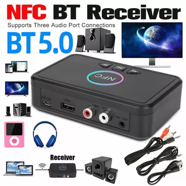 Wireless Bluetooth 5.0 Audio Transmitter NFC Receiver Stereo HiFi Adapter AUX