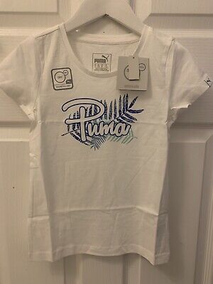 Puma Ragazze Bianco Logo Dry Cell Graphic T-shirt 5-6 anni (anche 3-4, 7-8, 9-10) NUOVO CON ETICHETTA
