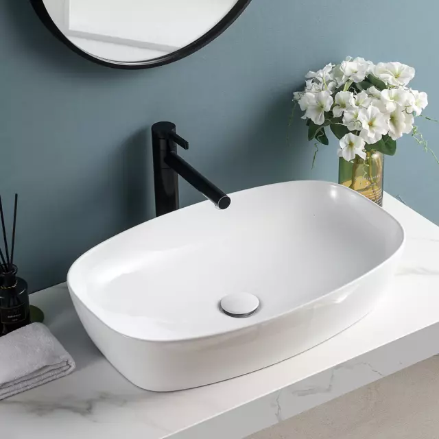 Circular White Ceramic Basin Bowl Countertop Bathroom Sink Porcelain Basin USA