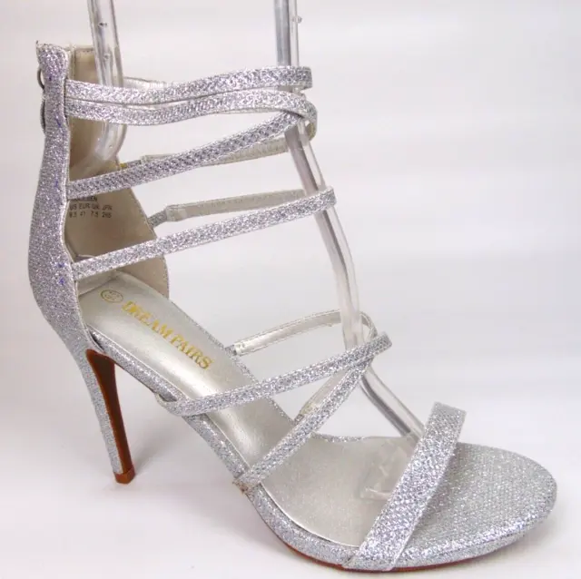 Dream Pairs SHOW Womens Stilettos Strappy Open Toe Pump Heels Size 9.5 M, Silver