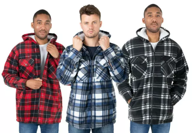 Hazy Blue Hooded Lumberjack Padded Shirt Sherpa Fur Lined Flannel Naxter Jacket