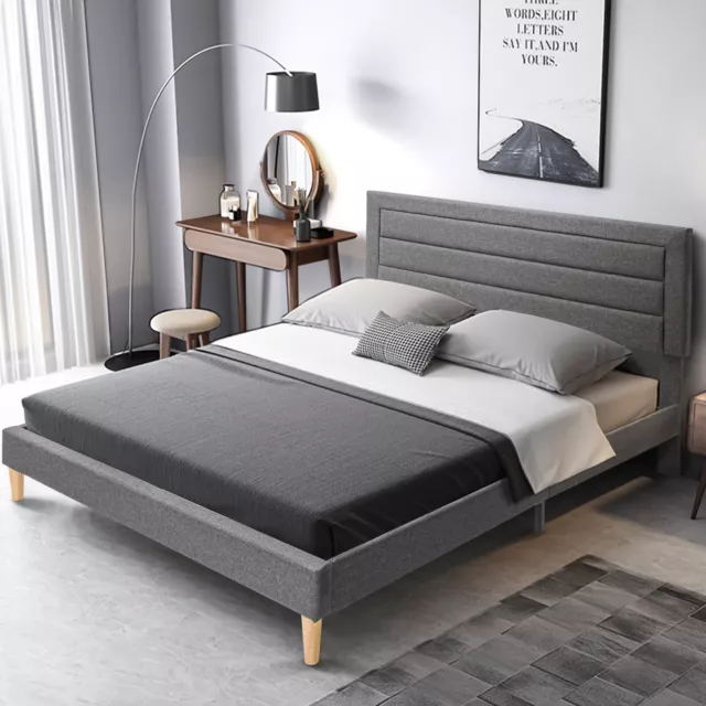 Lusimo Queen Size Fabric Upholstered Platform Bed Frame w/ Adjustable Headboard