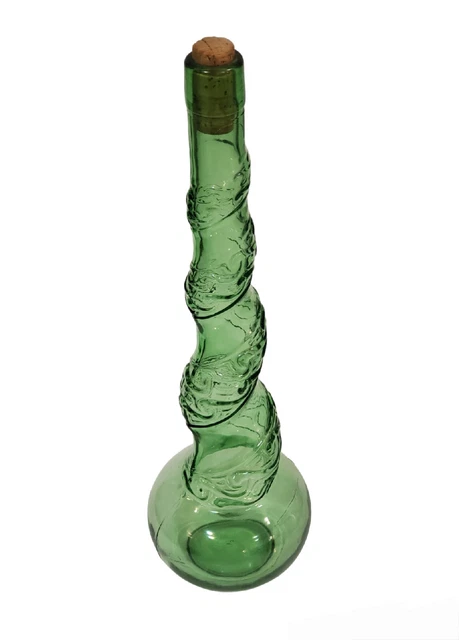Vintage Empty Chianti Green Spiral Glass Wine Bottle 16"