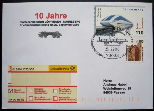 Bund BRD Mi 2071 MIF R-Brief SST Städtepartnerschaft Göppingen - Sonneberg 2000