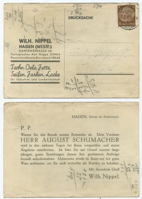 42782 - Postkarte - Wilh. Nippel, Hagen - Holthausen 3.2.1936 - Vertreterbesuch