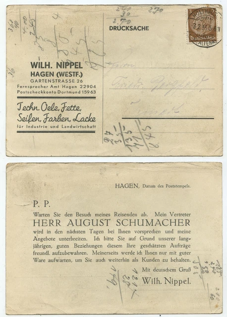42782 - Postkarte - Wilh. Nippel, Hagen - Holthausen 3.2.1936 - Vertreterbesuch
