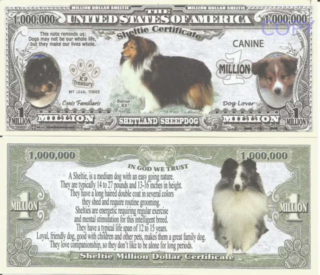 Shetland Sheepdog Sheltie Lover Puppies Canis Familiaris Million Dollar Bills x2