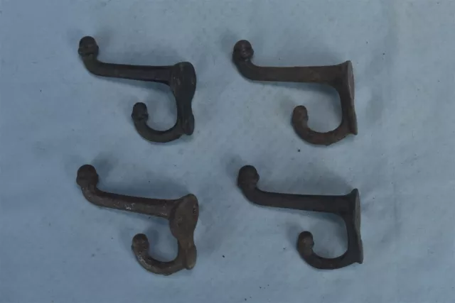 Vintage SET of 4 HEAVY DUTY SCHOOL HOUSE RANCH COAT HAT HOOKS ACORN TIP #04814