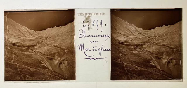CHAMONIX MER DE GLACE PLAQUE VERRE 45x107 VUE STEREOSCOPIQUE VERASCOPE RICHARD