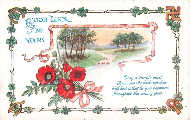 Good Emlems GOOD LUCK EMBLEMS Swastika, Horseshoe, Wishbone, Key Red Poppy Flowers ...