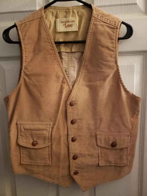 Vintage 70's Seperate Lees By Lee Button Down Tan Corduroy Vest Made In USA￼