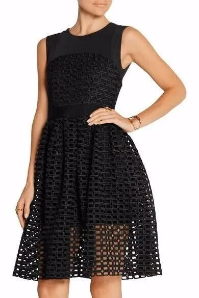 Maje Restano Cut out Black guipure lace  Sleeveless Fit and Flare Dress 1 XS-S