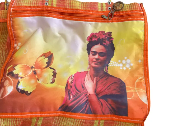 Frida Kahlo Tote Mesh Bag Mexican Beach Handmade Bag Key clip zipper compartment