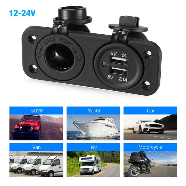 12/24V KFZ Auto Zigarettenanzünder Steckdose USB Ladegerät Adapter Einbau Buchse