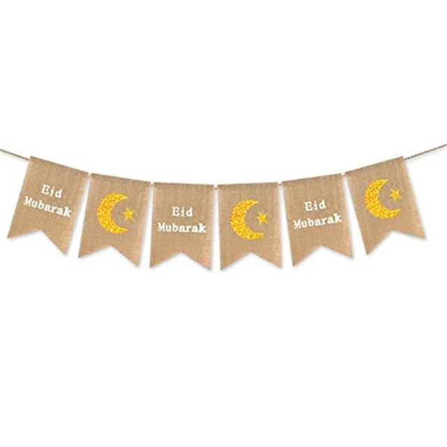Bandera de Ramadán Eid Mubarak Bunting Fiesta Decoración del Hogar Luna Y Estrellas