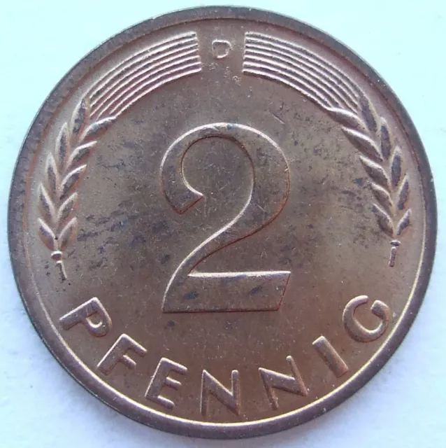 Münze Bundesrepublik Deutschland 2 Pfennig 1950 D in fast Stempelglanz