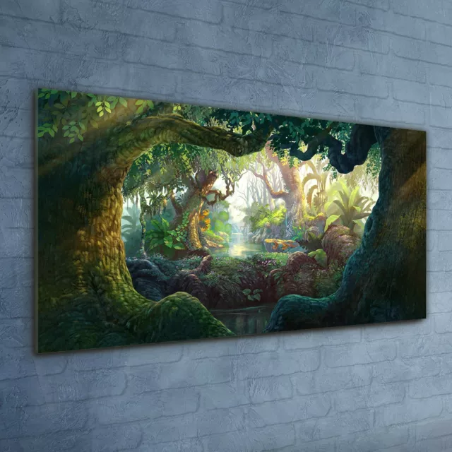 Druck auf Glas Wandbild Glasbilder 120x60 Malerei Fantasie Wald Bäume Natur