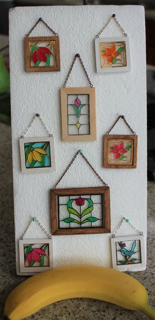 Original OOAK Mini Dollhouse Shabby Stained Glass Window Pink Lily  N Woolmer 3