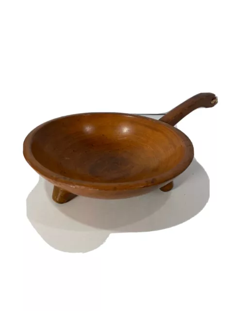Vintage Hand Carved Munising Footed 8.5” Wood Bowl w/Handle-Michigan Made