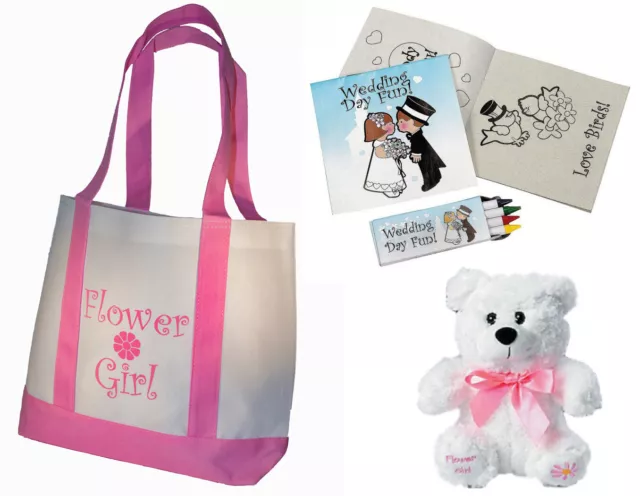 Flower Girl Gifts Set Tote Bag Flowergirl Teddy Bear Wedding Day Activity kits