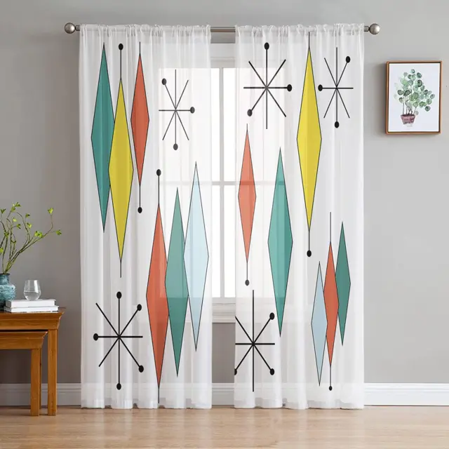 Middle Century Modern Sheer Curtains 84 Inch Length 2 Panels Set for Living Room