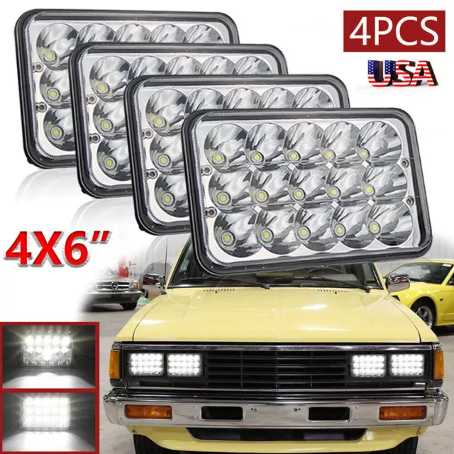 4PCS 4x6"inch LED Headlights Hi-Lo Beam Fit Nissan 720 1983 1984 1985 1986 White