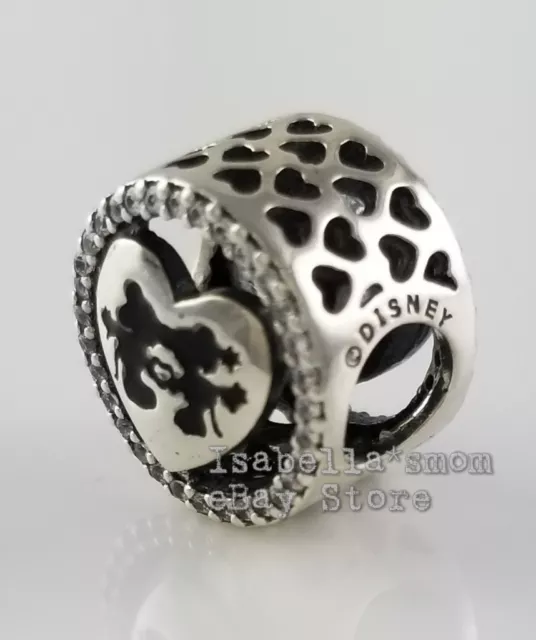 DISNEY MICKEY MINNIE LOVE KISS véritable PANDORA argent charme cœur 791957 CZ NEUF 2