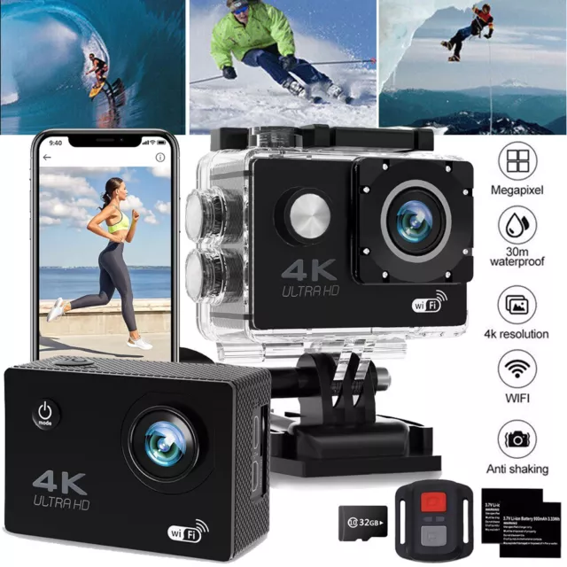 4K Sport Go Pro 170° Action Camera Ultra HD 20MP WiFi Waterproof Remote Control