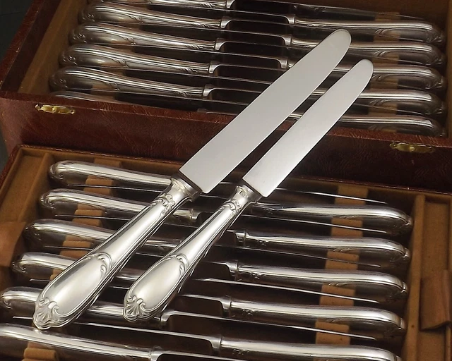 Manufrance Menagere Of 24 Knives Louis Xv In Silver Metal And Stainless Circa 1950 2