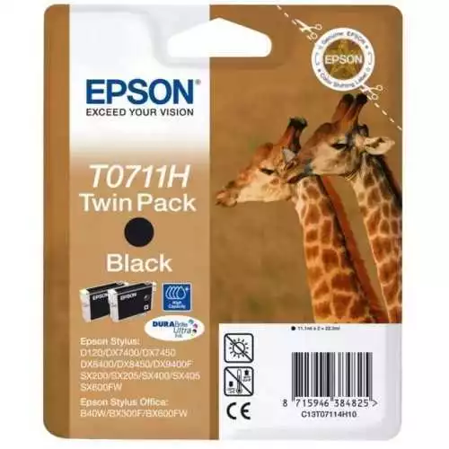 Epson T0711H Twin pack C13T07114H10 cartouche d'encre authentique Noir (TVA incl