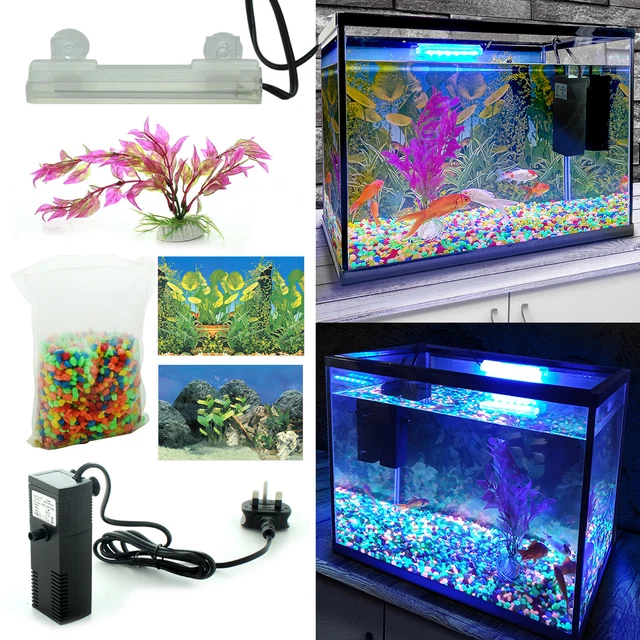 18L 26L Aquarium Fish Tank Kit Glass Starter Set LED Light Net Air Pump Filter