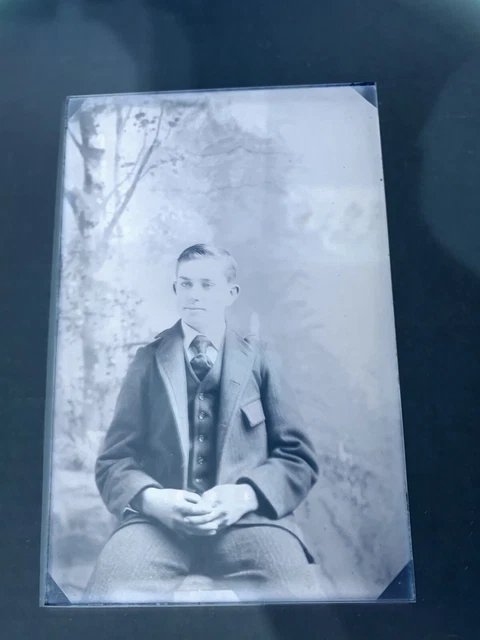 ANTIQUE GLASS PLATE Negative Handsome Young Man Photo 4 25 X 6 5 14 