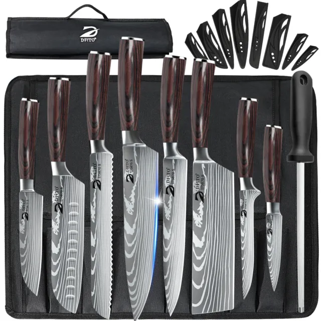 9Pcs Kitchen Knife Set Japanese Damascus Steel Chef Knives Cleaver Blade Cover