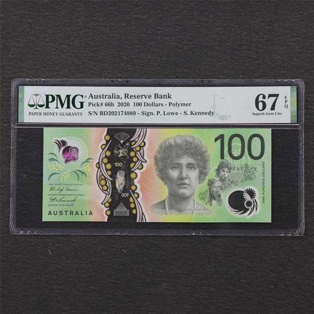 2020 Australia Reserve Bank 100 Dollars Pick#66b PMG 67 EPQ Superb Gem UNC 2020 Australia Reserve Bank 100 Dollars Pick#66b PMG 67 EPQ Superb Gem UNC