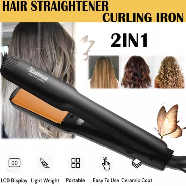 2in1 Hair Straightener Curling Negative Ion Electric Curler Lazy Flat Ceramic