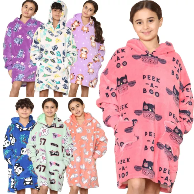 Girls Boys Oversized Hoodie Animal Snuggle Blanket Soft Super Warm Fleece