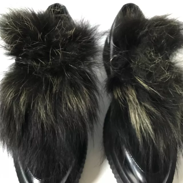 Barneys New York Platform Oxfords Loafers Shoes Womens 6.5 Black Fur Leather 2