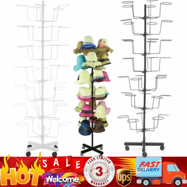 7 Tier Hat Display Retail Hat Rack Hanger Display Stand Rotating 35 Hat +Wheels 2