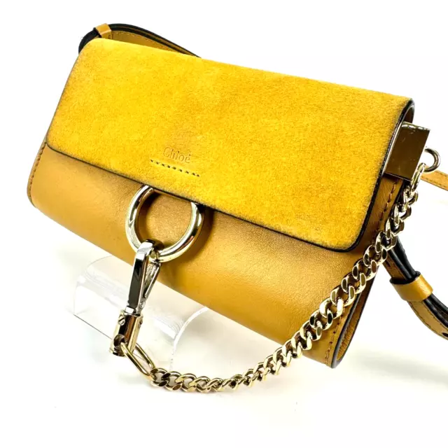 Chloe Faye Small Shoulder CrossBody Bag Mustard Suede Leather Purse Authentic 3