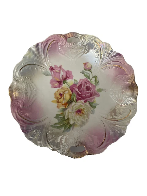Bavaria T L Hand Painted Floral Pattern 9 1/2” Double Handle Porcelain Plate B01 2