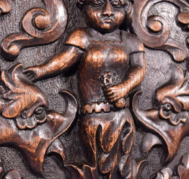 *French Antique Gothic Revival Panel in Oak Wood Salvage with Deep Carvings 8