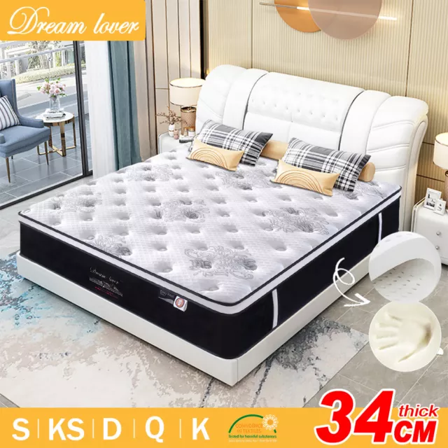 QUEEN DOUBLE KING Single Mattress 9Zone Pocket Spring Mattress Latex Memory Foam