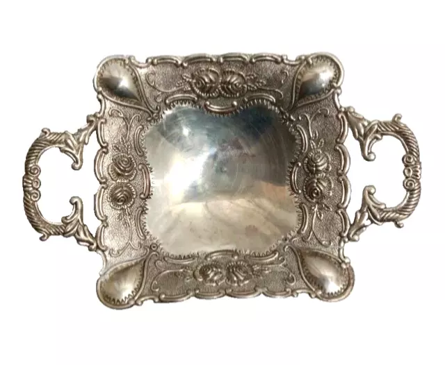 Vintage 1940s Art Nouveau Silver Plated Fruit Tray Ornate Floral Design