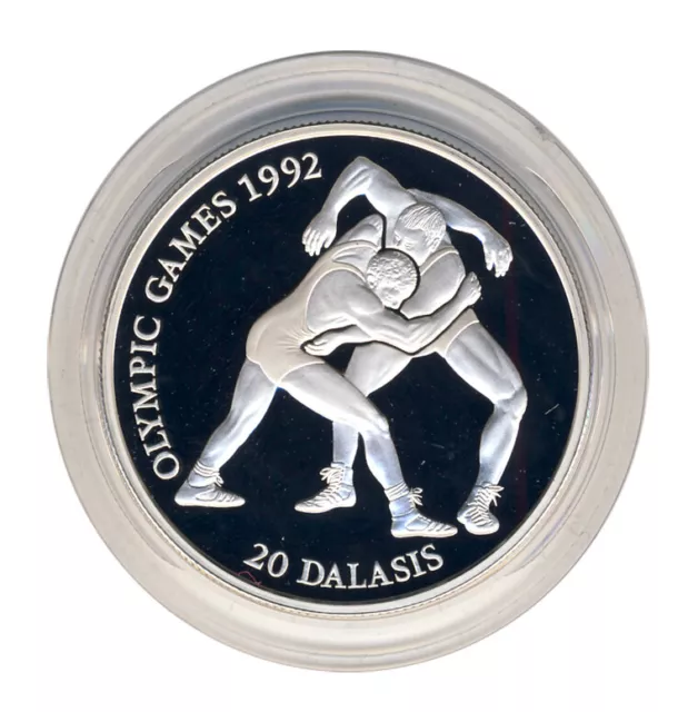 GAMBIA - 20 Dalasis 1993 - OLYMPIA Barcelona - Ringen - SILBER - ANSEHEN