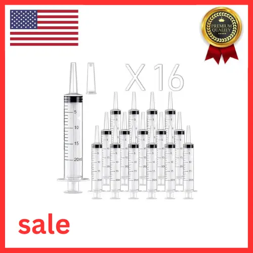 16 Pack 20ml Large Plastic Syringe, Catheter Tip Individually Sealed for Liquid,