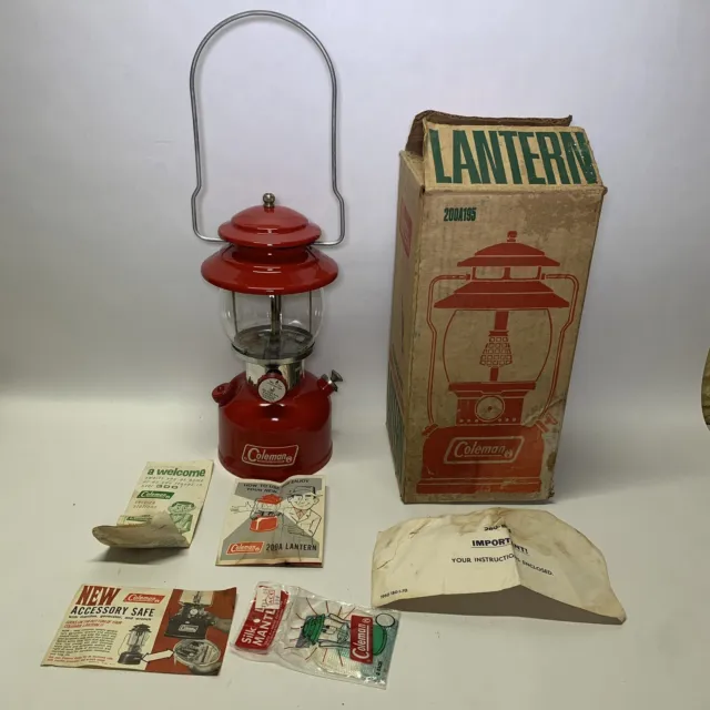 Vintage Coleman 200A Red Lantern Single Mantle W/ Box and Paperwork  Dated 1970