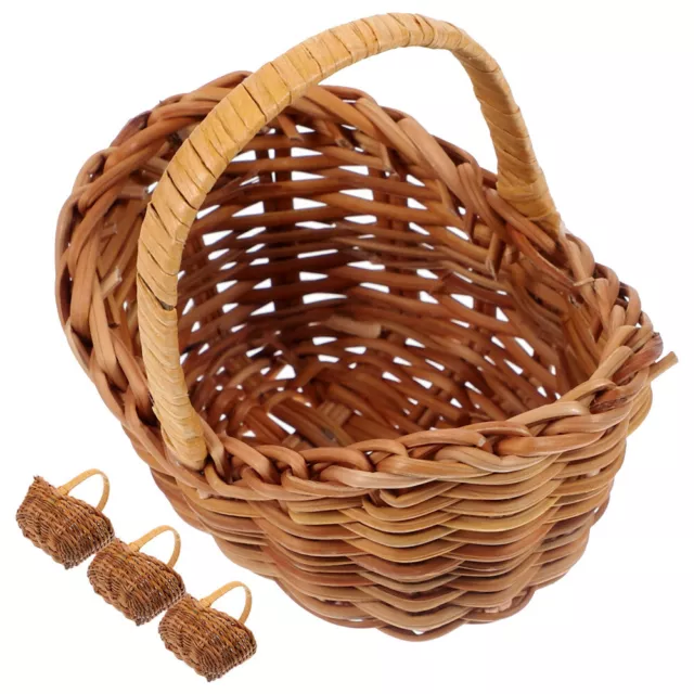 4 Pcs Mini-Korb Rattan Rattan-Dekor Kleiner Mit Henkel Geschenkkörbe Leer