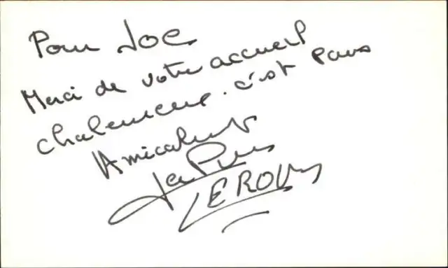 Jean Pierre Leroux French Actor Signed 3" x 5" Index Card