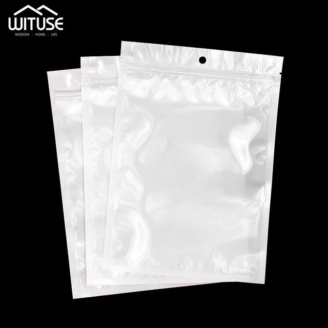 50Pcs Self Seal Packaging Plastic Jewelery Resealable Bag Heat Seal Clear White